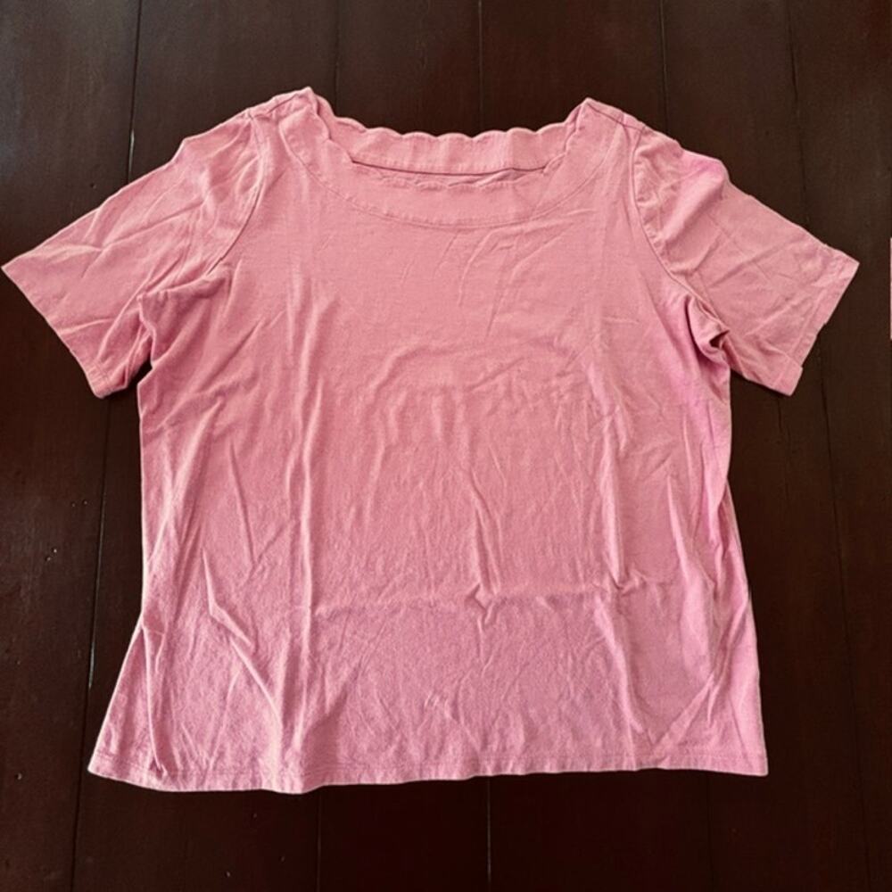 Talbots Women’s 1X Petite Pink Knit Top Scalloped Neck 100% Cotton